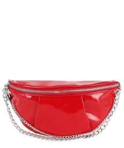 Glossy Faux Leather Fanny Pack Crossbody Bag CHU014 RED